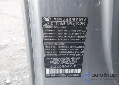 2012 Land Rover Range Rover Sport Hse z USA, uszkodzony, nr VIN SALSK2D48CA735196